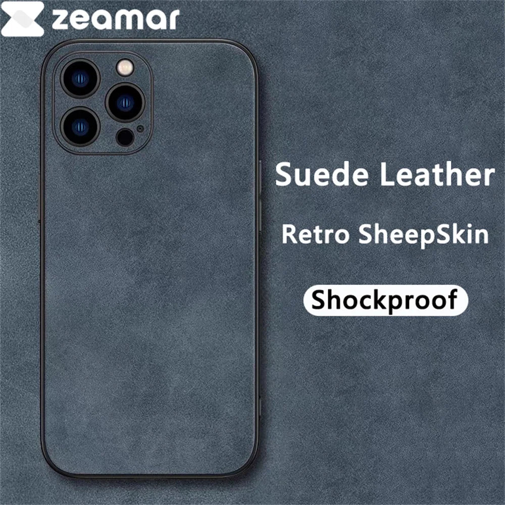 Luxury Suede Fur Leather Case For iPhone 15 14 13 12 11 Pro Max Shockproof Armor Matte Retro SheepSkin Silicone Hard Back Cover