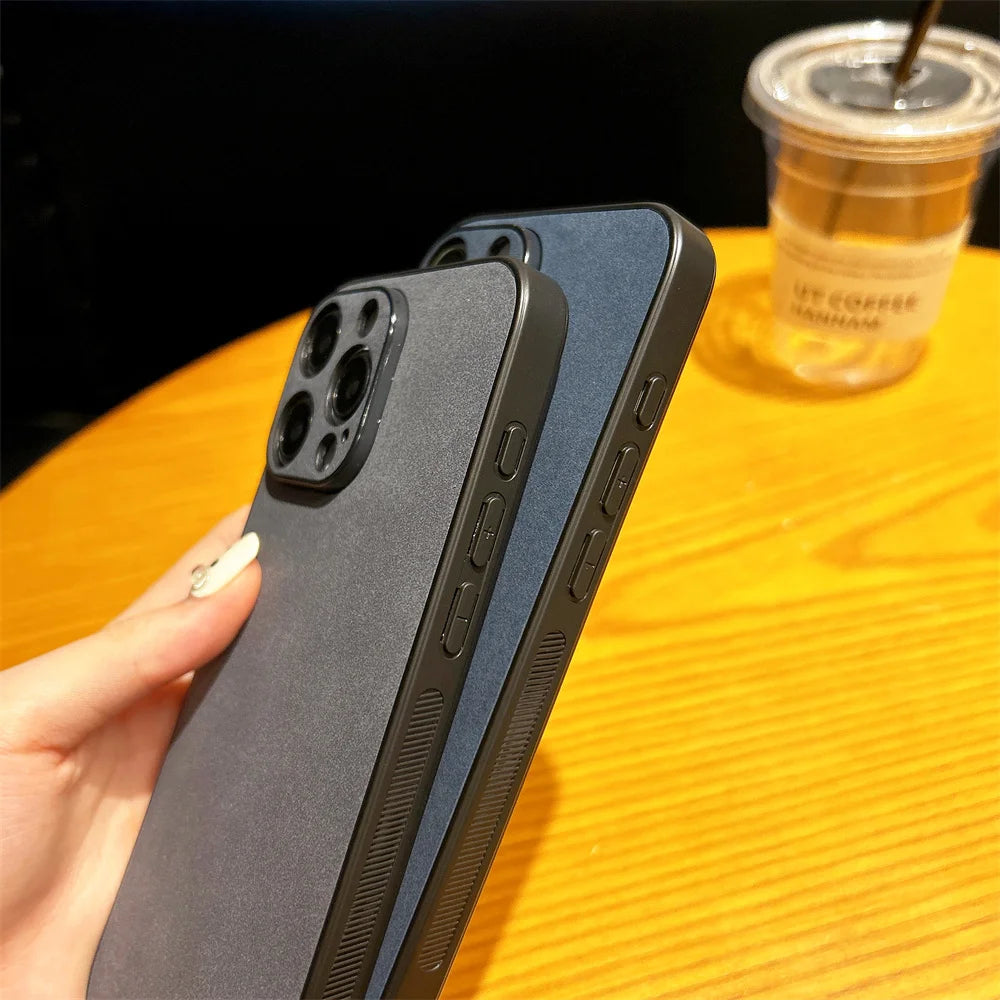 Luxury Suede Fur Leather Case For iPhone 15 14 13 12 11 Pro Max Shockproof Armor Matte Retro SheepSkin Silicone Hard Back Cover