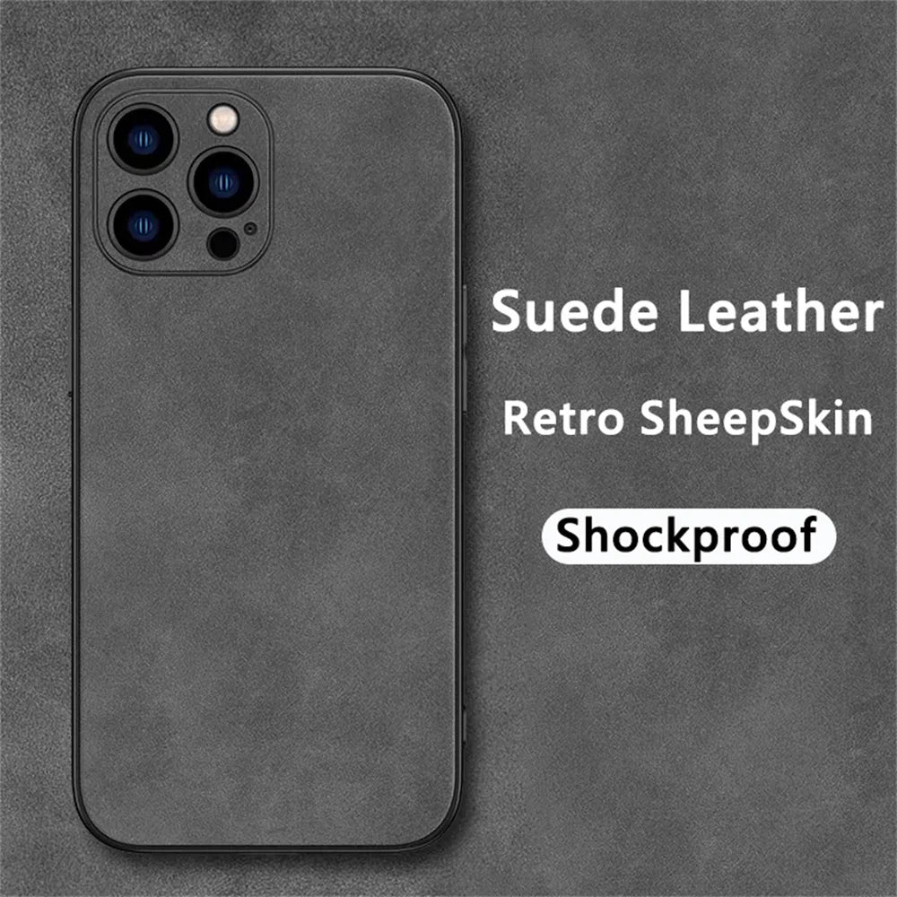 Luxury Suede Fur Leather Case For iPhone 15 14 13 12 11 Pro Max Shockproof Armor Matte Retro SheepSkin Silicone Hard Back Cover
