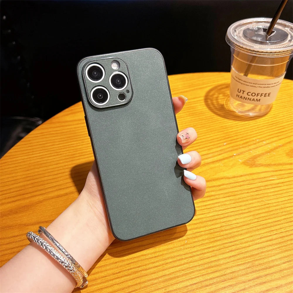 Luxury Suede Fur Leather Case For iPhone 15 14 13 12 11 Pro Max Shockproof Armor Matte Retro SheepSkin Silicone Hard Back Cover