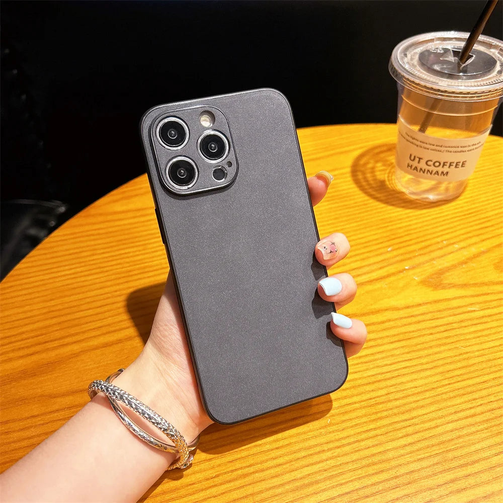 Luxury Suede Fur Leather Case For iPhone 15 14 13 12 11 Pro Max Shockproof Armor Matte Retro SheepSkin Silicone Hard Back Cover