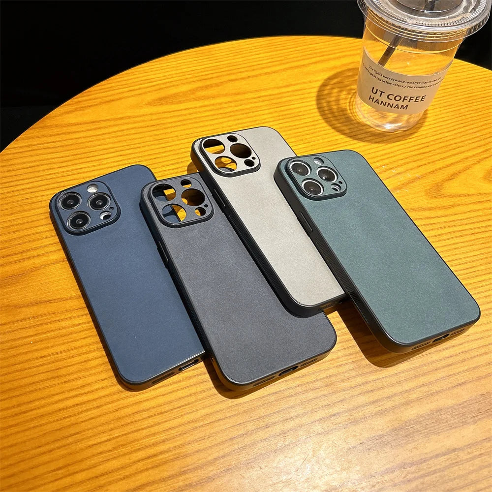 Luxury Suede Fur Leather Case For iPhone 15 14 13 12 11 Pro Max Shockproof Armor Matte Retro SheepSkin Silicone Hard Back Cover