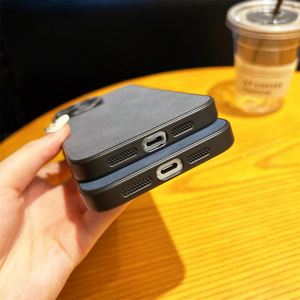 Luxury Suede Fur Leather Case For iPhone 15 14 13 12 11 Pro Max Shockproof Armor Matte Retro SheepSkin Silicone Hard Back Cover